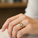 BORA, BAGUE AIGUE-MARINE DE SYNTHÈSE, OR