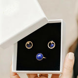 Le duo, Boucles d'oreilles Léna, Bague Inès, Lapis Lazuli